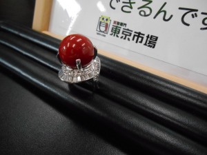 東京市場 盛岡店 Pt プラチナ 珊瑚 サンゴ ダイヤ リング  買取 です。